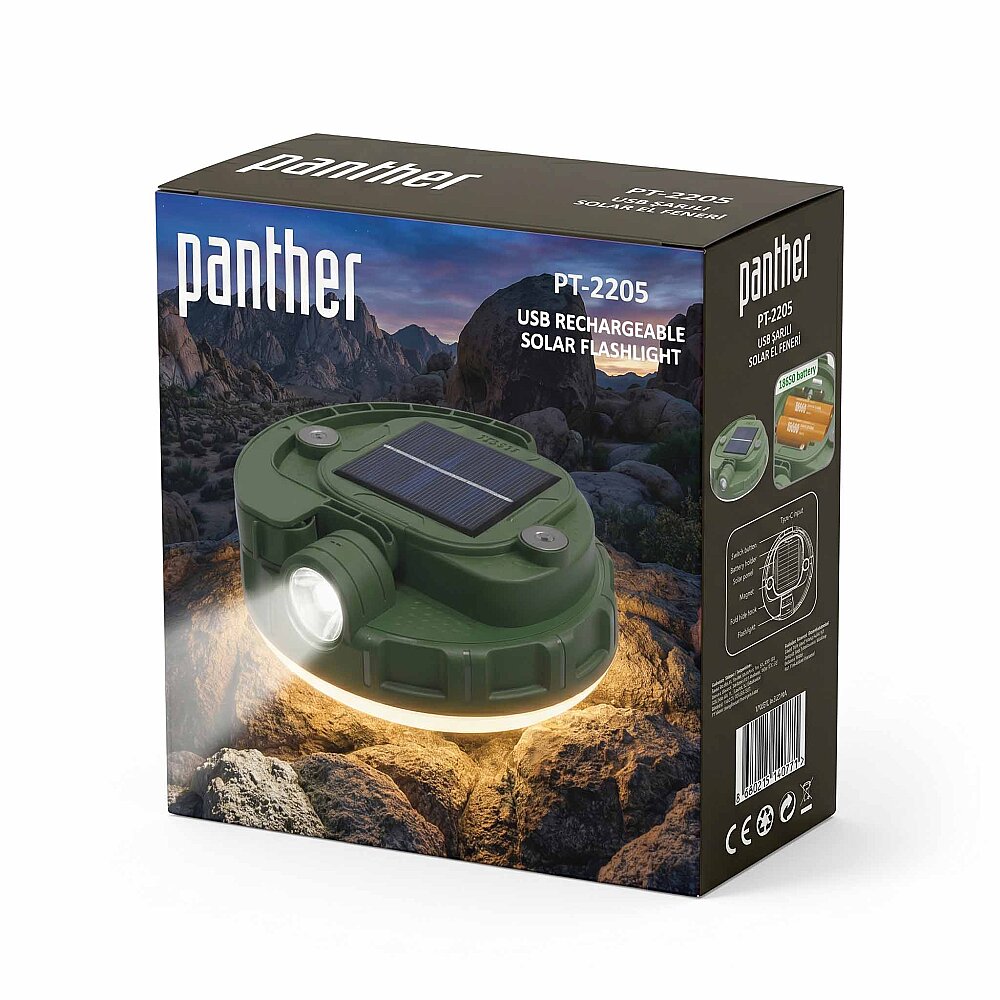 PANTHER PT-2205 USB ŞARJLI SOLAR EL FENERİ - 4