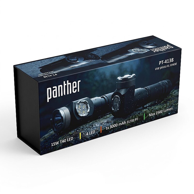 PANTHER PT-4138 USB ŞARJLI EL FENERİ - 6
