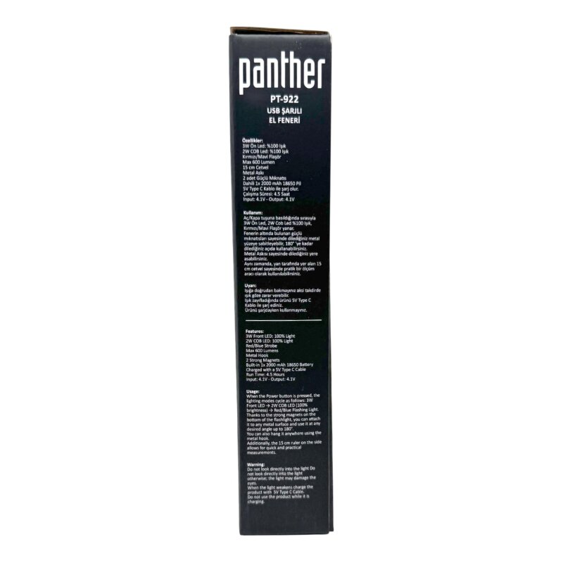 PANTHER PT-922 USB ŞARJLI EL FENERİ - 13