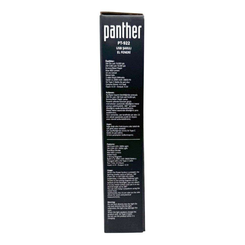 PANTHER PT-922 USB ŞARJLI EL FENERİ - 13