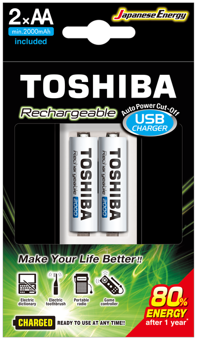 TOSHIBA USB ŞARJ CİHAZI+2 AD.2000MAH KALEM PİL - 1